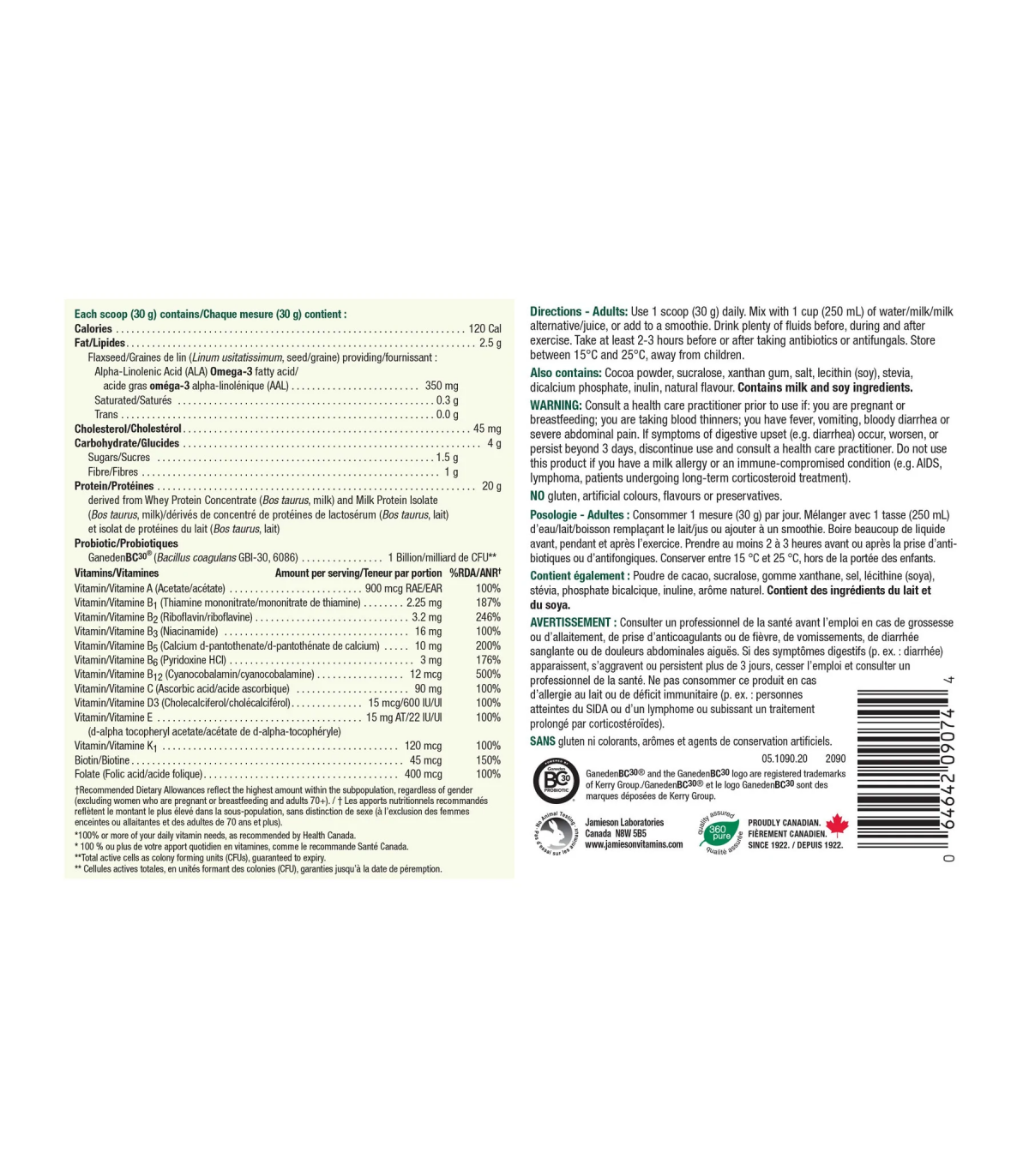 Jamieson Essentials Plus Protein, Chocolate 365 g | 每天不同折扣, 全网最低价格 | 种类齐全的保健品店铺 VITASHOP, 只有你想不到, 没有你买不到 !