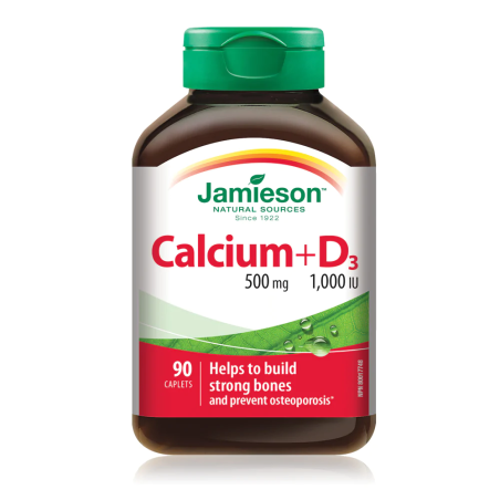 Jamieson Calcium 500 mg  + Vitamin D 1000 IU 90 Caplets | Unbeatable Prices, Daily Deals | VITASHOP