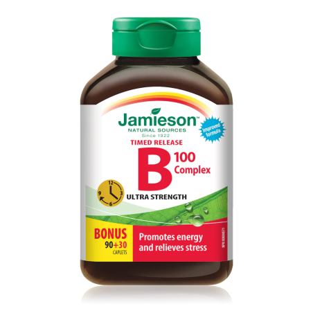 Jamieson B-Complex 100 mg Time Release 90+30 Free Caplets | 每天不同折扣, 全网最低价格 | 种类齐全的保健品店铺 VITASHOP, 只有你想不到, 没有你买不到 !