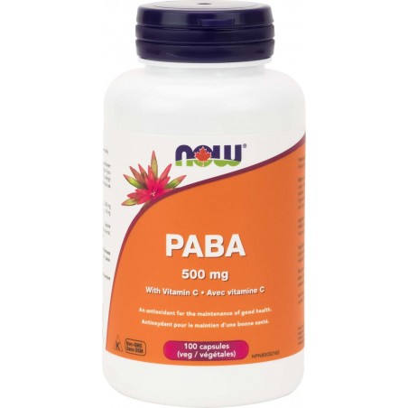PABA 500 mg avec vitamine C, 100 gélules végétales | Safest & Easiest Shopping Vitamins Online | VITASHOP