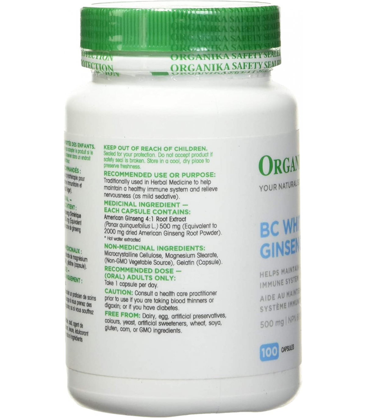 Organika Ginseng - Bc White (PanaxGinseng) 100 Capsules | 每天不同折扣, 全网最低价格 | 种类齐全的保健品店铺 VITASHOP, 只有你想不到, 没有你买不到 !