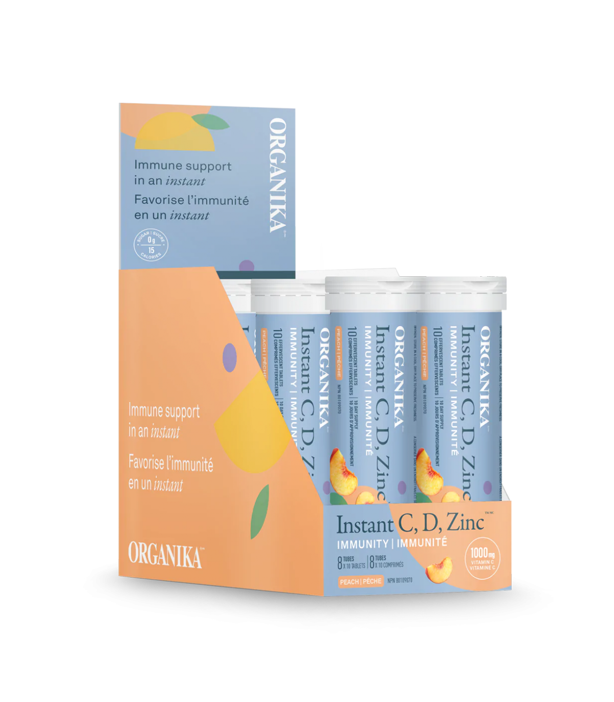 Instant C, D, Zinc Immunity- Peach 8 Tubes 10 Tablets | Safest & Easiest Shopping Vitamins Online | VITASHOP