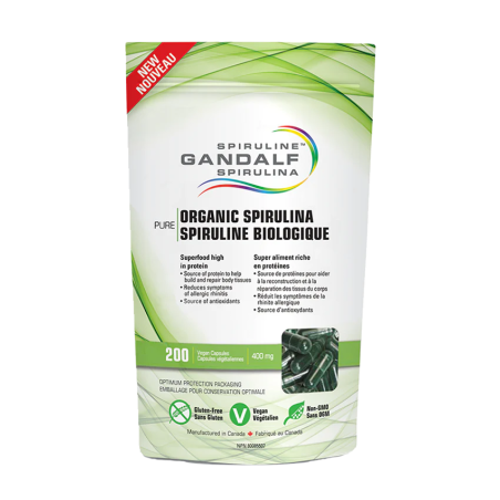 Gandalf Spirulina 간달프 스피루리나 간달프 유기농 스피루리나 400 mg 200 식물성 캡슐 | 매일 업데이트되는 특가 상품 | VITASHOP