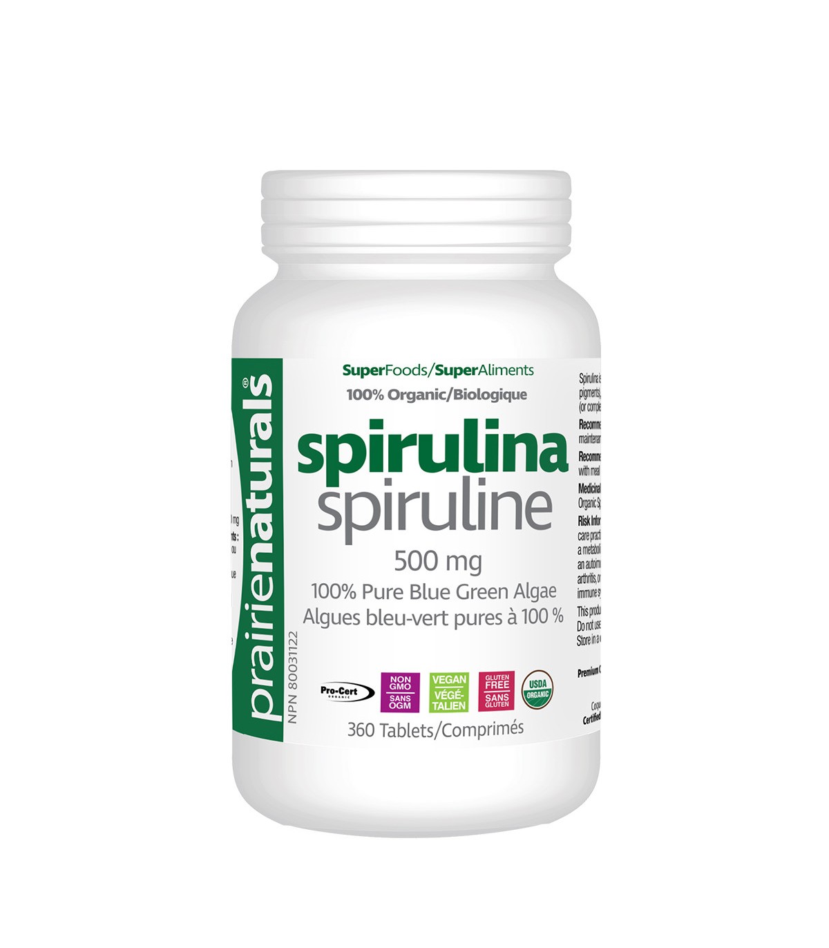 Prairie Naturals Organic Spirulina Blue Green Algae 360 Tablets | Unbeatable Prices, Daily Deals | VITASHOP