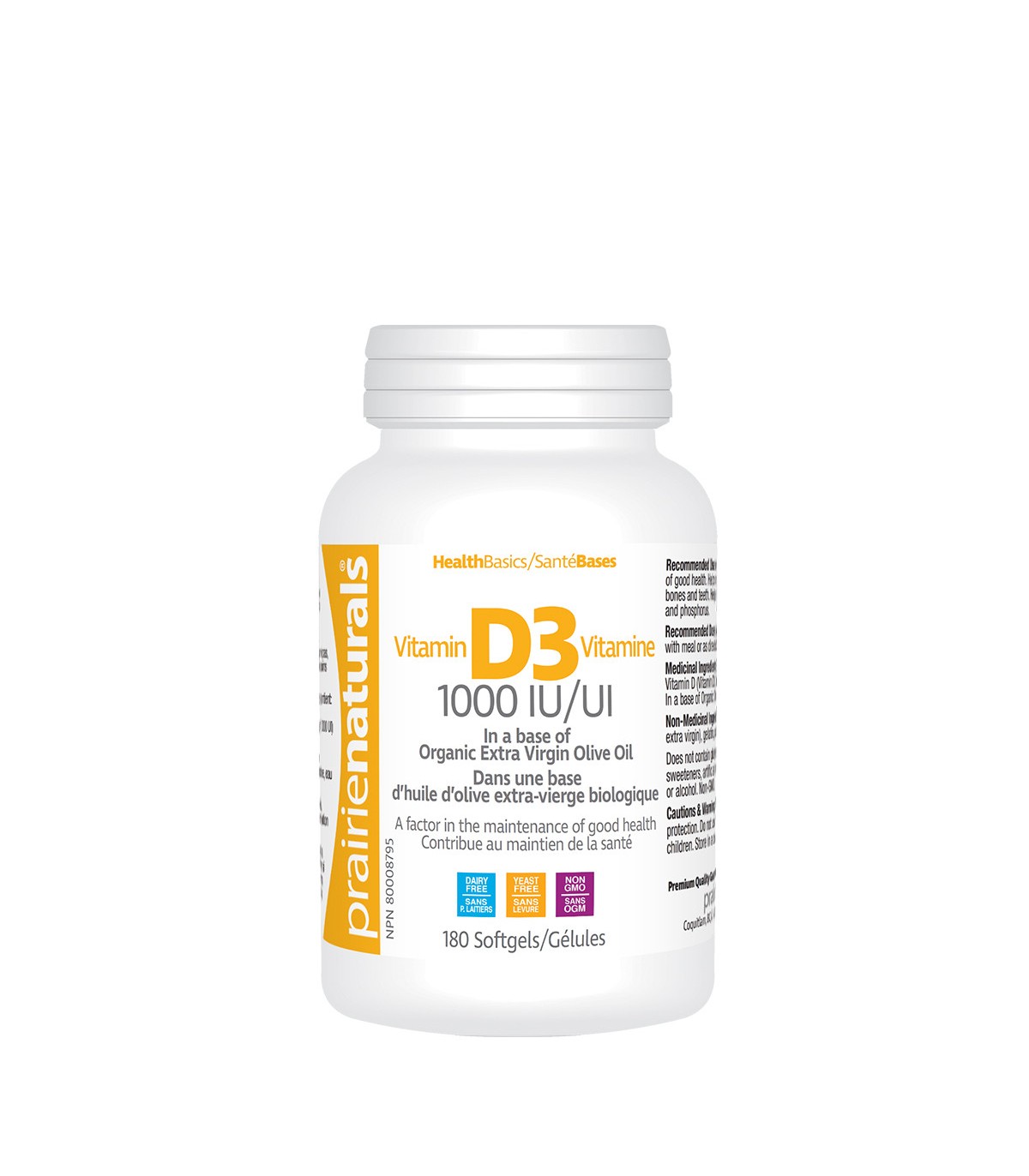 Prairie Naturals Vitamin D3 Cholecalciferol 1,000 IU in Organic Extra-Virgin Olive Oil 180 Softgels | Unbeatable Prices, Daily D