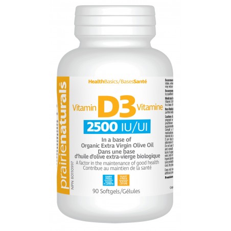 Prairie Naturals Vitamin D3 Cholecalciferol 2,500 IU in Organic Extra-Virgin Olive Oil 90 Softgels | Unbeatable Prices, Daily De