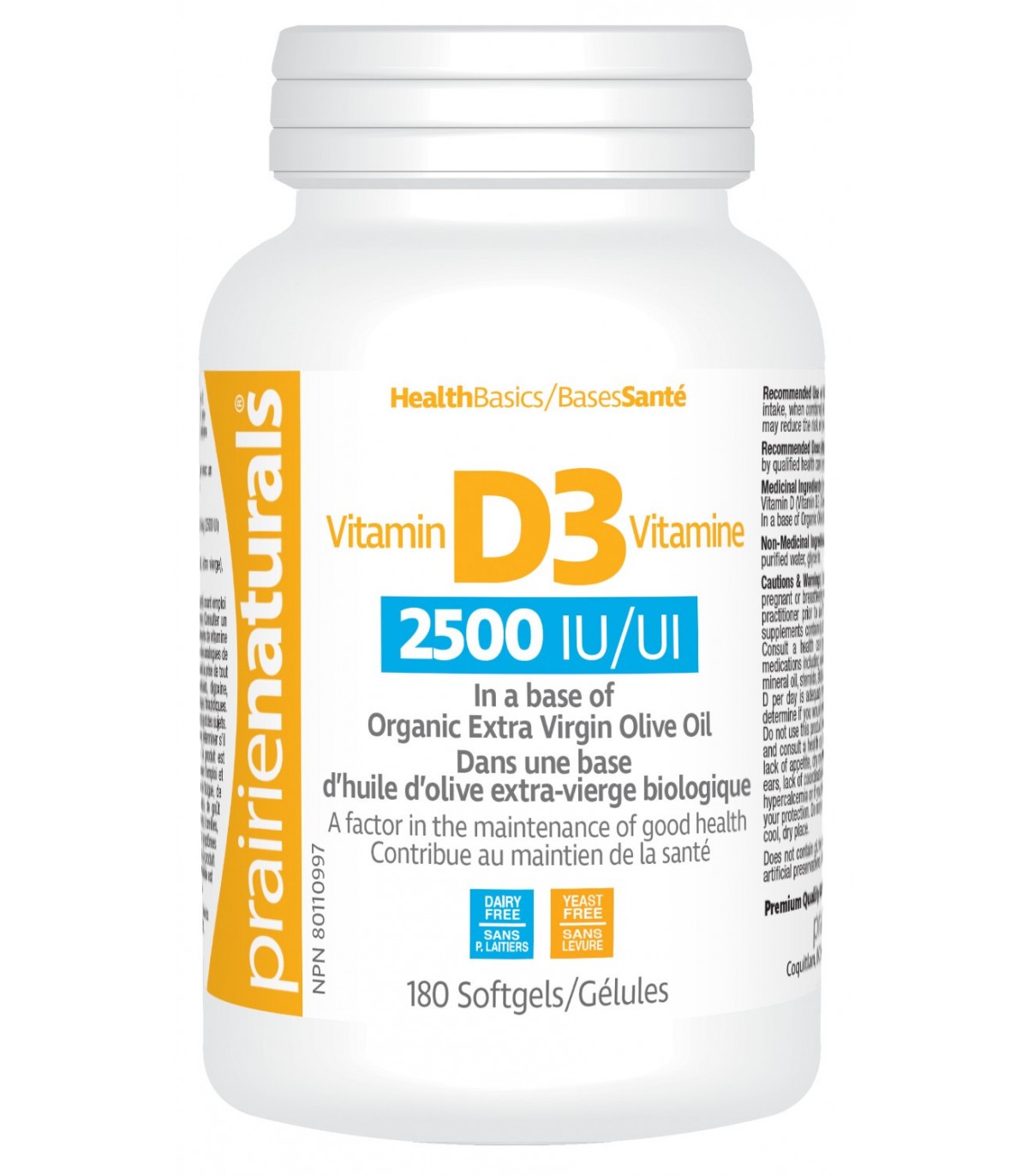 Vitamin D3 Cholecalciferol 2,500 IU in Organic Extra-Virgin Olive Oil 180 Softgels | Safest & Easiest Shopping Vitamins Online |