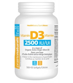 Prairie Naturals Vitamin D3 Cholecalciferol 2,500 IU in Organic Extra-Virgin Olive Oil 500 Softgels + 50 FREE | 每天不同折扣, 全网最低价格 |