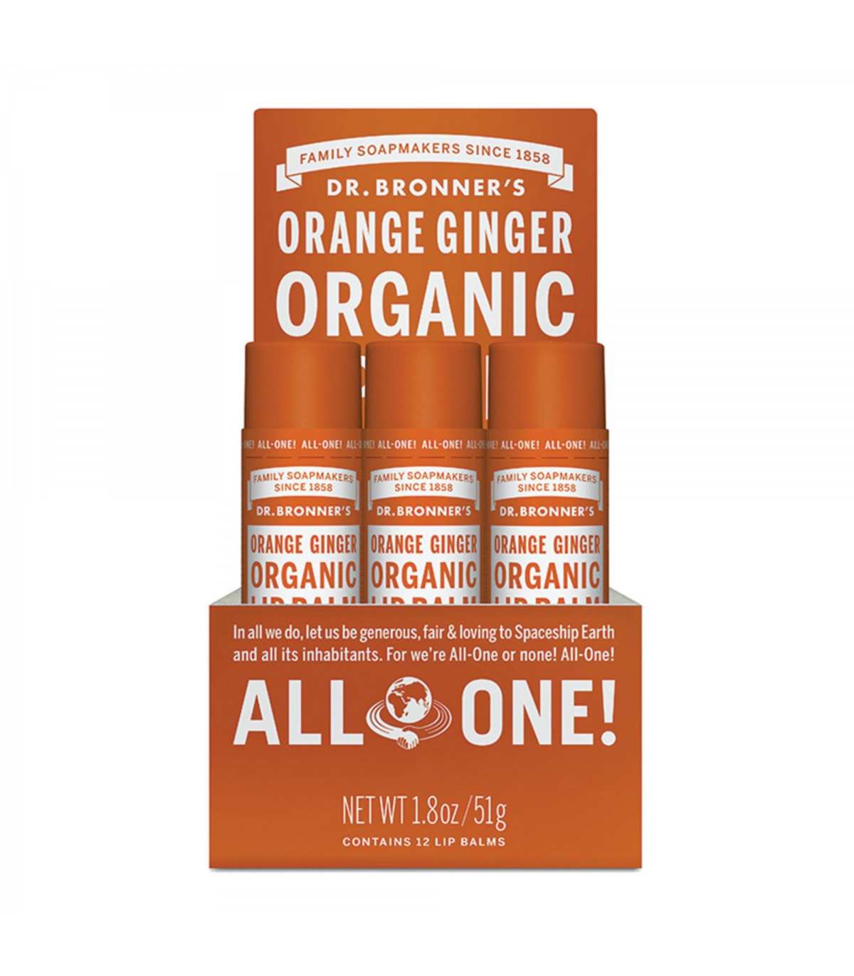 Dr. Bronner's Orange Ginger Lip Balm 12 x 4 g | 每天不同折扣, 全网最低价格 | 种类齐全的保健品店铺 VITASHOP, 只有你想不到, 没有你买不到 !