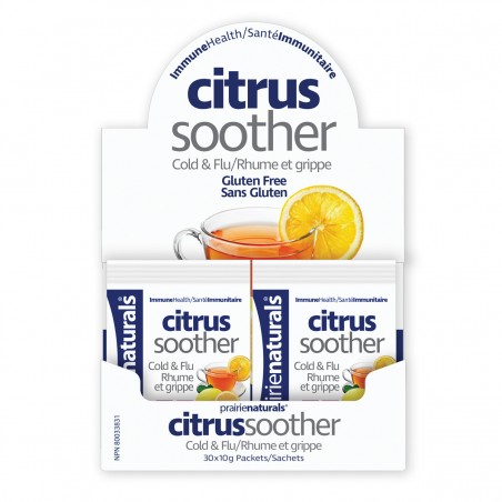 Prairie Naturals Citrus Soother Cold & Flu Hot Immune-Boosting Drink with Elderberry, Zinc, Vitamins D & C, & Lemon Balm 10 g x 