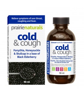 Prairie Naturals Cold Cough Forsythia, Honeysuckle, Skullcap in Black Elderberry Syrup 90 ml | Unbeatable Prices, Daily Deals | 