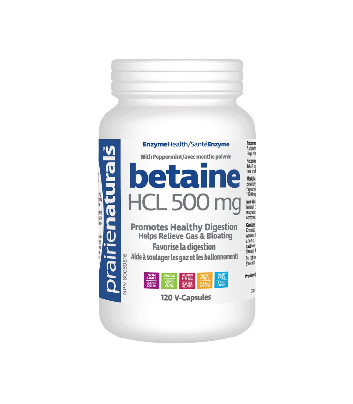 Prairie Naturals 프레리 내추럴스 베타인 HCL 500 mg 120 식물성 캡슐 | 매일 업데이트되는 특가 상품 | VITASHOP