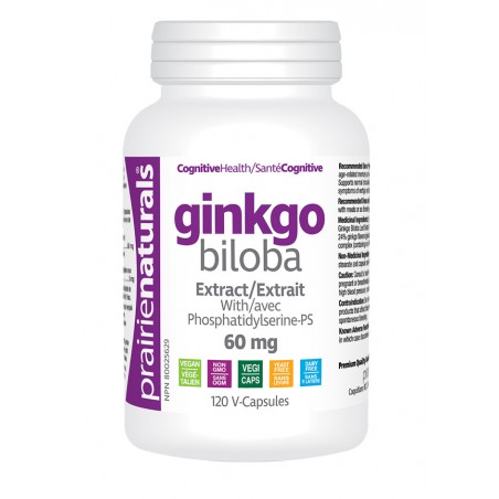 Prairie Naturals Ginkgo Biloba Extract 60 mg with Phosphatidylserine 120 Vegi Capsules | Unbeatable Prices, Daily Deals | VITASH