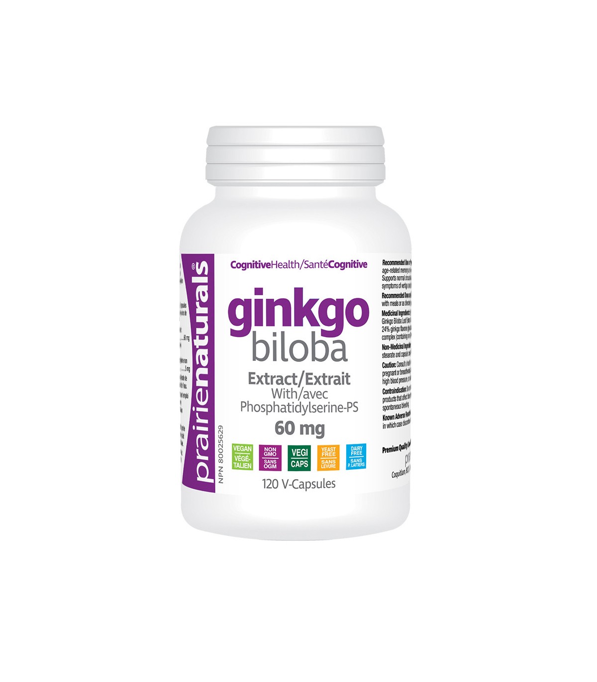 Prairie Naturals Ginkgo Biloba Extract 60 mg with Phosphatidylserine 120 Vegi Capsules | Unbeatable Prices, Daily Deals | VITASH