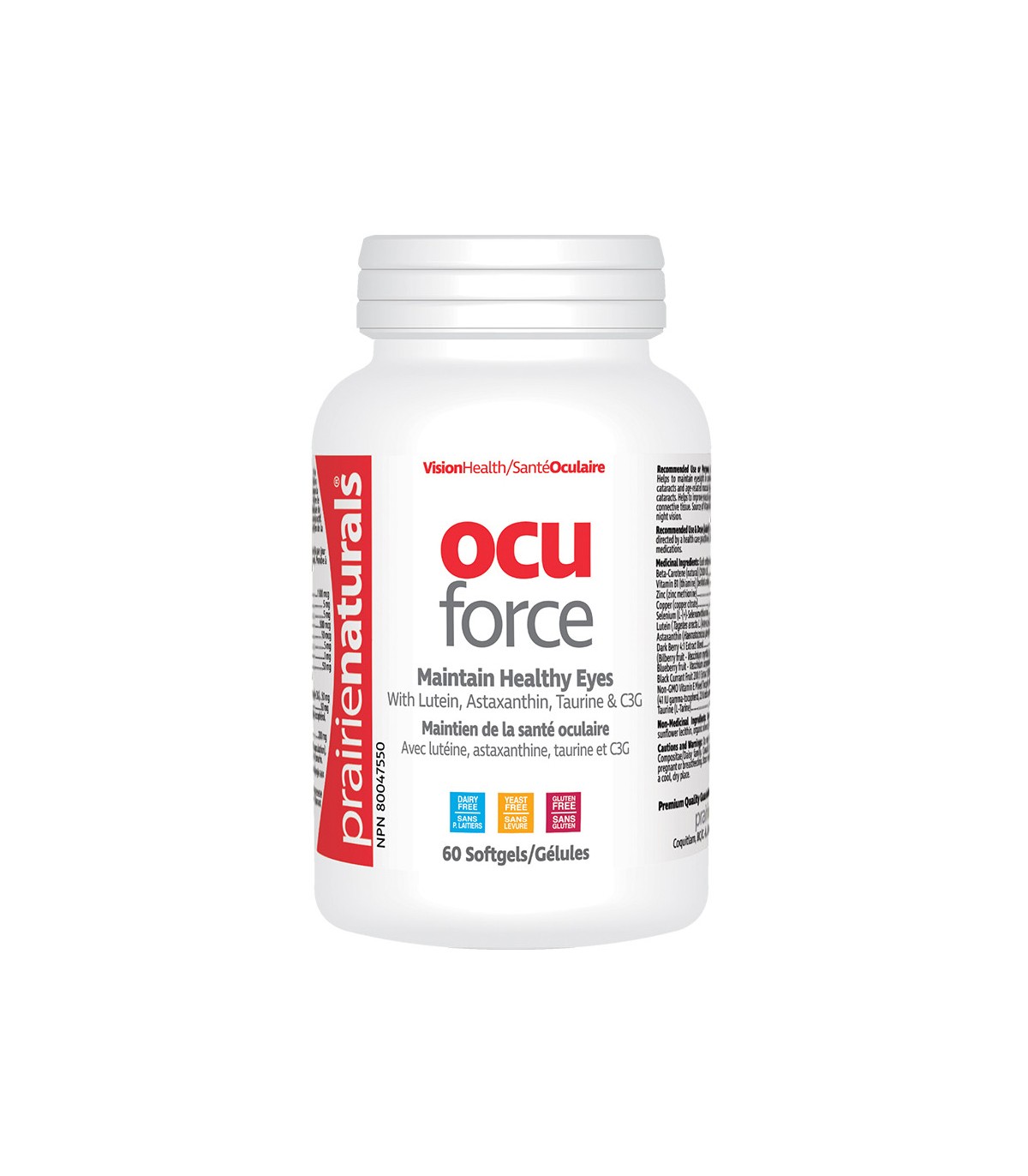 Prairie Naturals 프레리 내추럴스 Ocu-Force Vision Support with Lutein, Astaxanthin, Taurine, C3G, 비타민, 미네랄 60 소프트젤 | 매일 업데이트되는 특가 상품 |