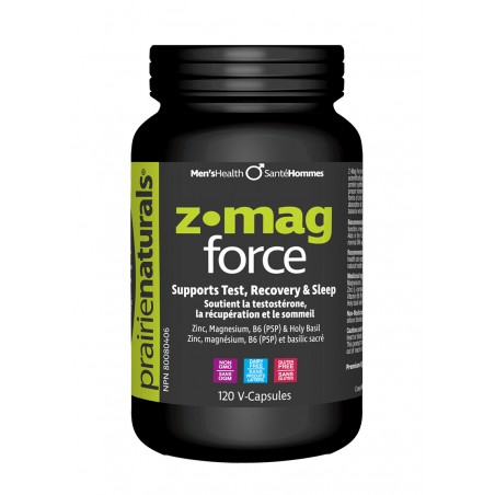 Prairie Naturals Z Mag-Force Zinc, Magnesium Aspartate, P5P (B6), Holy Basil Extract 120 Vegi Capsules | Unbeatable Prices, Dail
