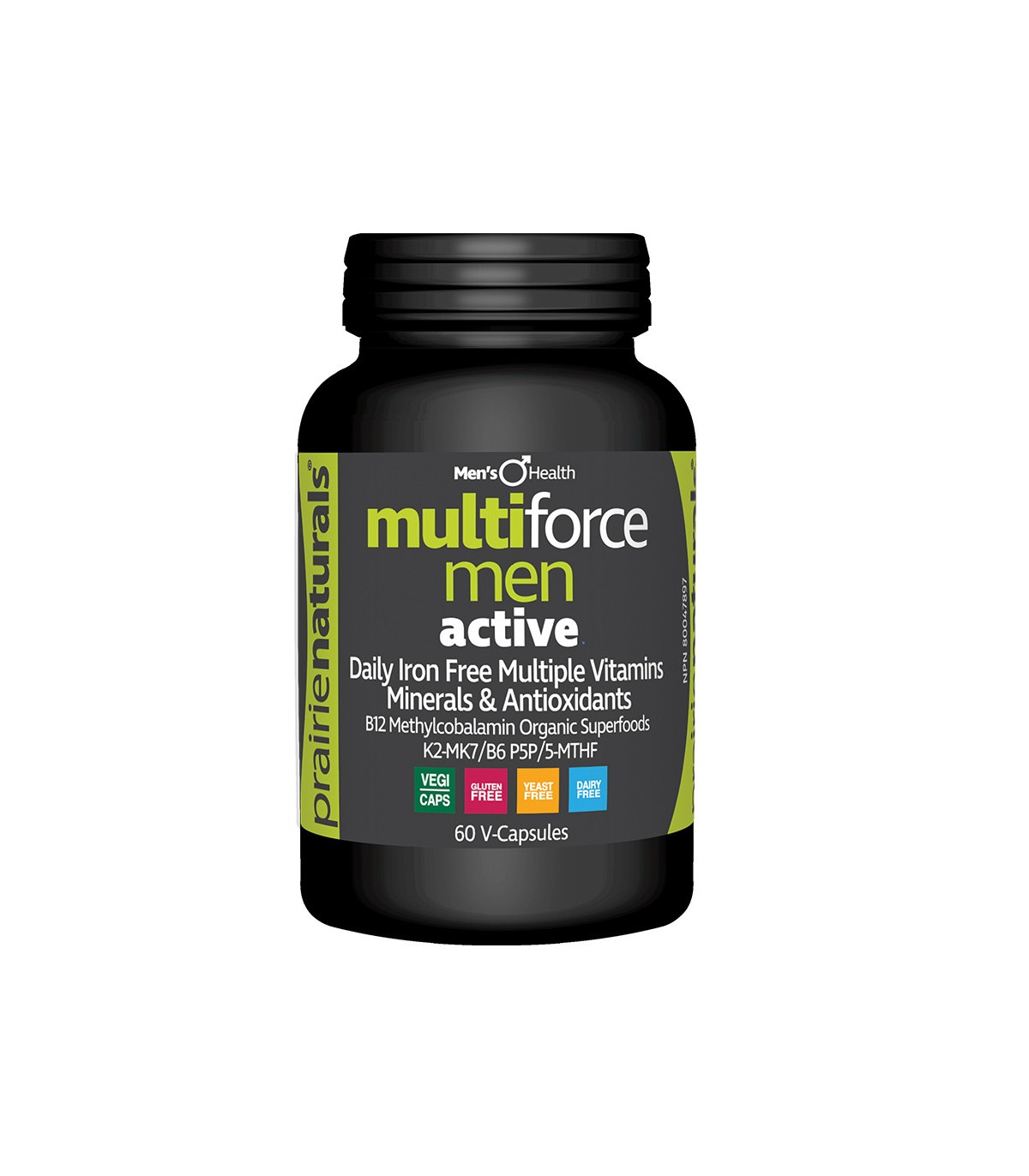 Prairie Naturals 프레리 내추럴스 활동적인 남성을 위한 Multi-Force IRON-FREE 종합 비타민 미네랄 60 식물성 캡슐 | 매일 업데이트되는 특가 상품 | VITASHOP