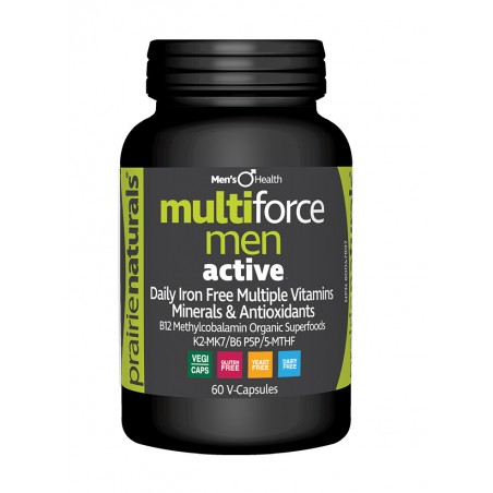 Prairie Naturals 프레리 내추럴스 활동적인 남성을 위한 Multi-Force IRON-FREE 종합 비타민 미네랄 60 식물성 캡슐 | 매일 업데이트되는 특가 상품 | VITASHOP