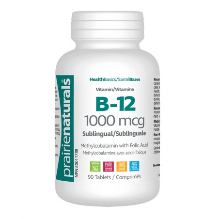 Prairie Naturals 프레리 내추럴스 설하 B12 메틸코발라민 1,000mcg + 엽산 90정 | 매일 업데이트되는 특가 상품 | VITASHOP