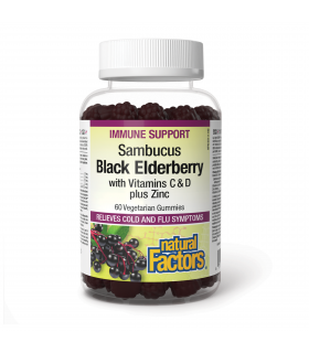 Natural Factors Sambucus Black Elderberry with Vitamins C & D plus Zinc 60 Vegetarian Gummies | Unbeatable Prices, Daily Deals |