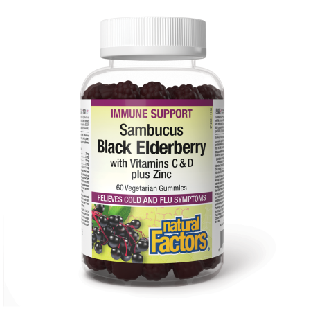 Natural Factors Sambucus Black Elderberry with Vitamins C & D plus Zinc 60 Vegetarian Gummies | 每天不同折扣, 全网最低价格 | 种类齐全的保健品店铺 VITA
