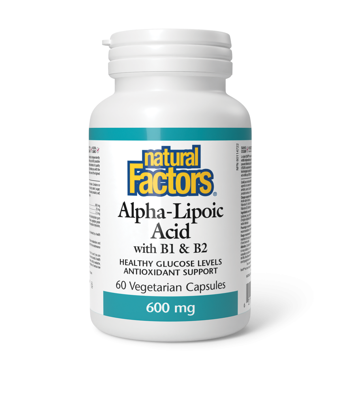 Natural Factors 내추럴 팩터스 B1 및 B2 함유 알파-리포산 600 mg 60 식물성 캡슐 | 매일 업데이트되는 특가 상품 | VITASHOP