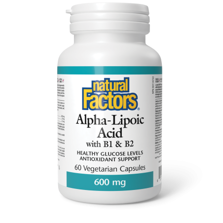 Natural Factors 내추럴 팩터스 B1 및 B2 함유 알파-리포산 600 mg 60 식물성 캡슐 | 매일 업데이트되는 특가 상품 | VITASHOP
