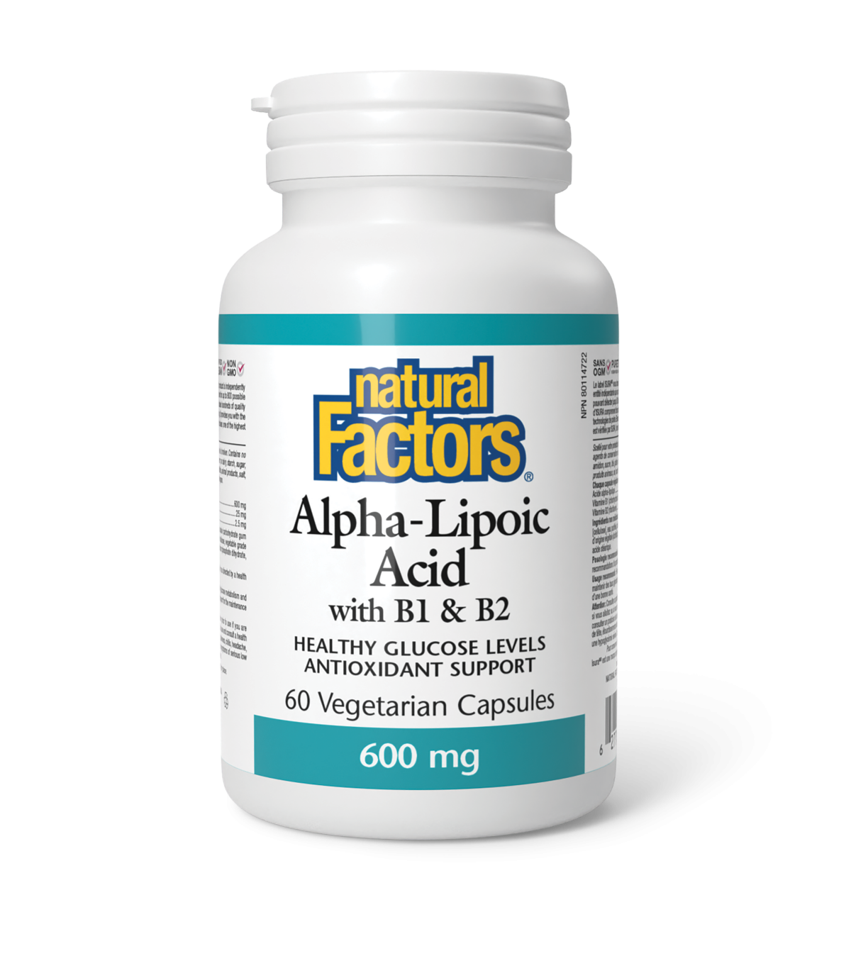 Natural Factors 내추럴 팩터스 B1 및 B2 함유 알파-리포산 600 mg 60 식물성 캡슐 | 매일 업데이트되는 특가 상품 | VITASHOP