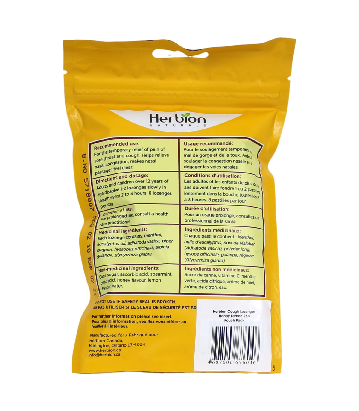 Honey Lemon Cough Pouches 25 Lozenges | Safest & Easiest Shopping Vitamins Online | VITASHOP