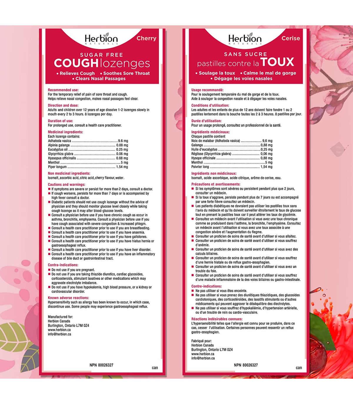 Sugar Free Cherry Cough Pouches 25 Lozenges | Safest & Easiest Shopping Vitamins Online | VITASHOP