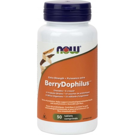 NOW Foods BerryDophilus Extra Strength, 50 Tablettes (EXP DATE : 1 Nov 2024) |Prix imbattables, Forfaits quotidiens | VITASHOP